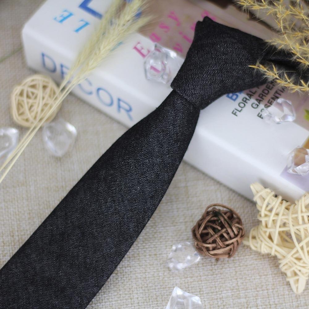 Adjustable Jean Fabric Tie Narrow Retro Cravat Simple Denim Men Necktie Suit Accessories