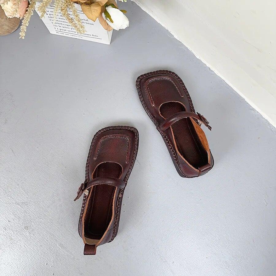 Johnature Однотонные туфли на плоской подошве из натуральной кожи с квадратным носком, универсальные женские туфли без шнуровки из воловьей кожи в стиле ретро
