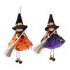 Halloween Witch Doll Decor with Broom Small Witch Figurine with Gauze Skirt Kitchen Hanging Witch Ornament for Room Door Window Halloween Decor