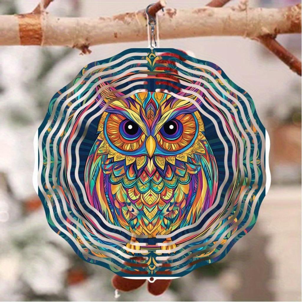 Яркий расписанный вручную колокольчик-ветер в виде совы, 3D металлический садовый декор, красочное подвесное украшение для улицы с поворотным крючком, идеально подходит для Дня благодарения