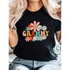 Футболка Grammy One Thankful Grammy Thanksgiving Christmas Groovy, Цветочный принт, Круглый вырез, Короткие рукава, Эластичная ткань, Летний топ