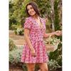 Womens Summer Sexy Sweetheart Style Deep V Short Sleeve Midi Pleated Model Floral Dresses