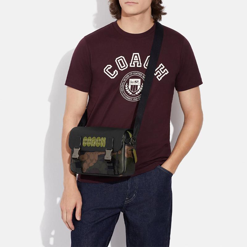 New COACH Track Cow Leather Patchwork Shoulder Bag Crossbody Bag Medium Size Men's Monogram Jasper Mix CC018-QBUOX