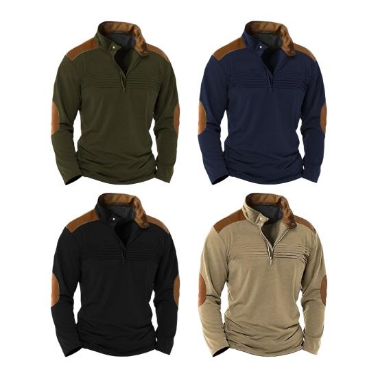 Осень-Весна, мужская толстовка, соответствующий цвету, в стиле пэчворк, на молнии с воротником-стойкой, ретро-пуловер с длинным рукавом, мягкий дышащий мужской повседневный топ средней длины