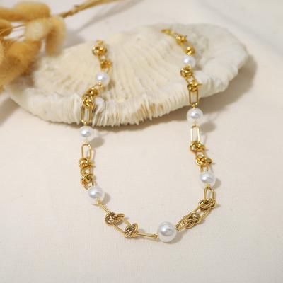 Жемчужное ожерелье из титановой стали с покрытием из настоящего золота из нержавеющей стали, цепочка ручной работы, толстая цепочка на шею