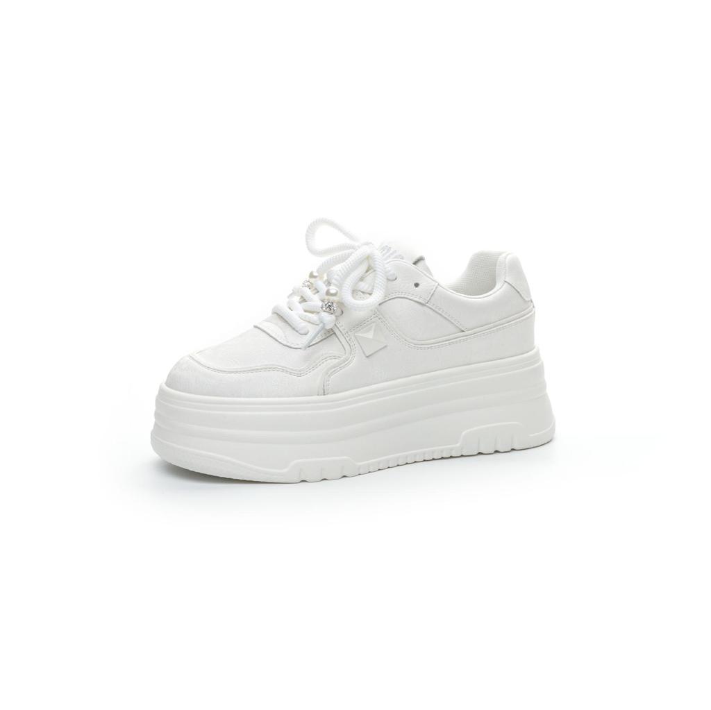 2025 White Low-Top Thick-Soled Platform Shoes - Small Size, Breathable, Height-Enhancing, All-Match Casual Footwear for Spring & Autumn