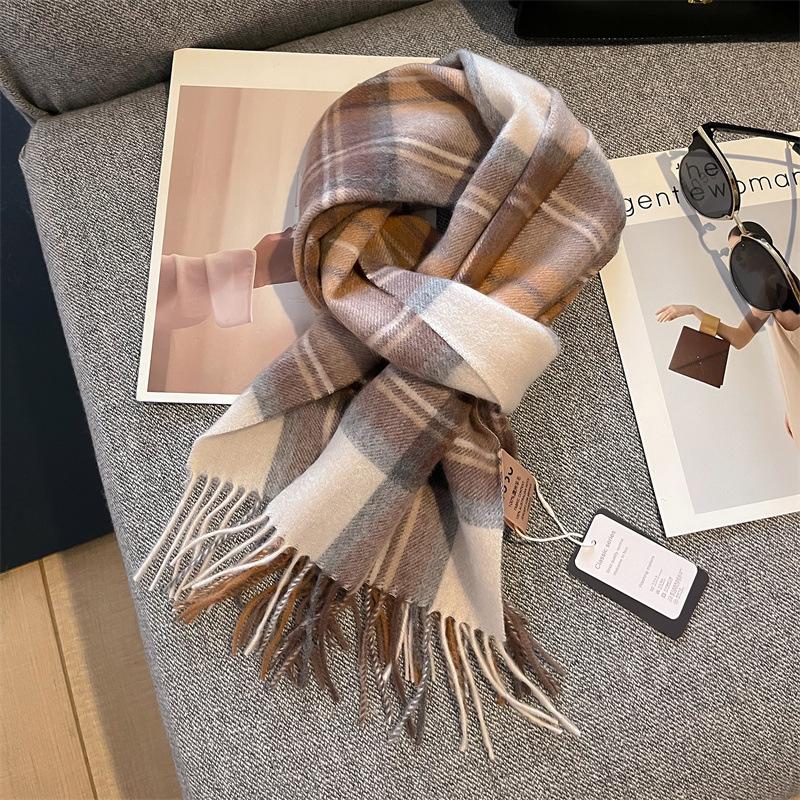 100% Wool Women Winter Scarf Plaid Long Warm Cashmere Scarves Hijab Lady Shawl Wrap Pashmina Bandana Head Scarves Poncho Stoles