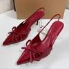 Красные банты Slingbacks High Heels для женщин Сексуальные остроносые лакированные туфли на высоком каблуке Осенние элегантные женские туфли на каблуке