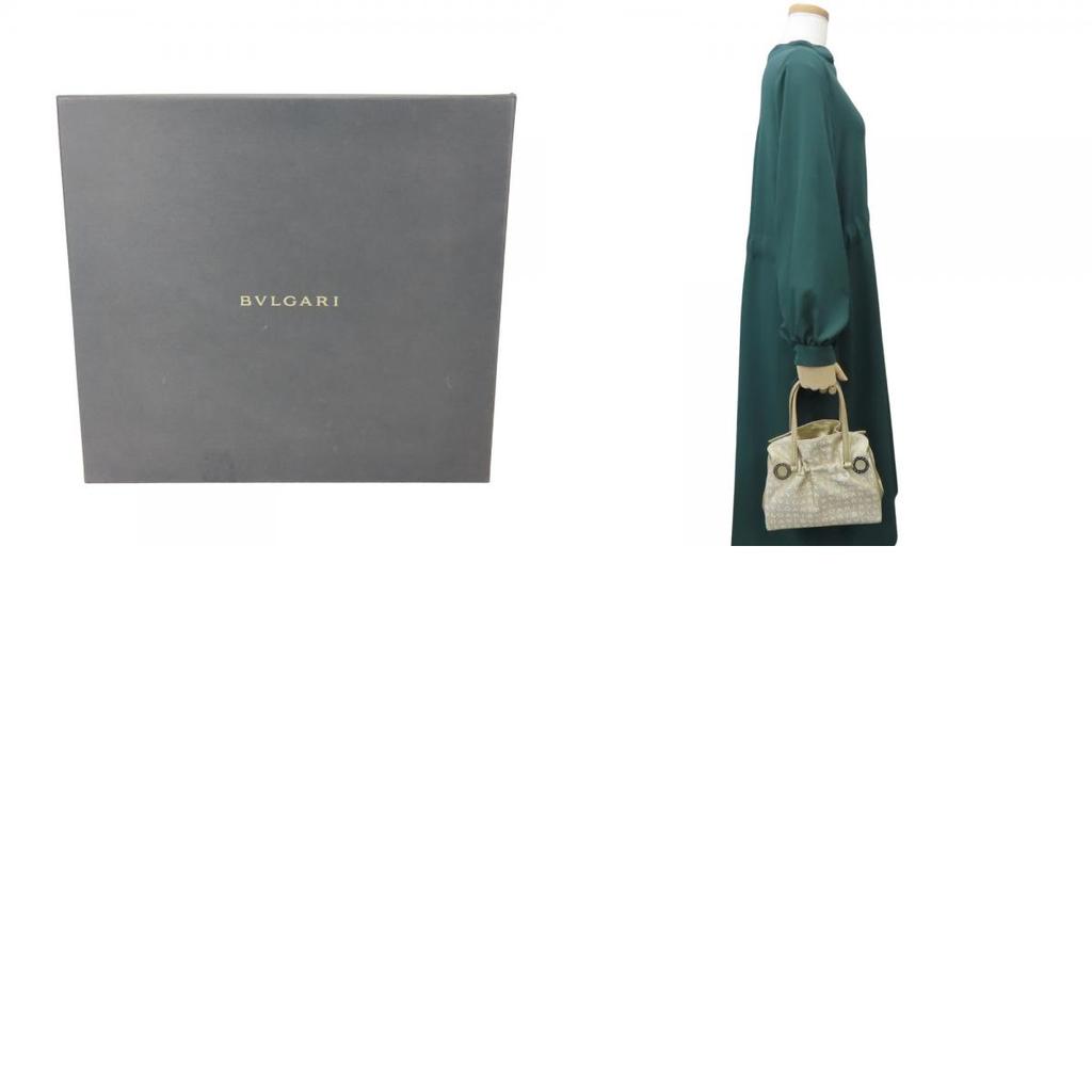 Used BVLGARI Handbag Logo mania canvas/leather gold beige Mini bag