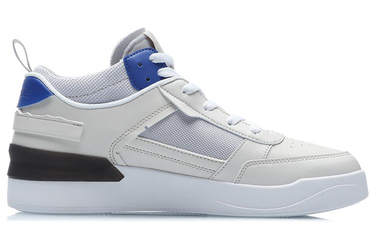 Li Ning CF Slip Resistant Abrasion Resistant Mid top Skateboard Shoes Men's White Gray Blue AGCR075-2