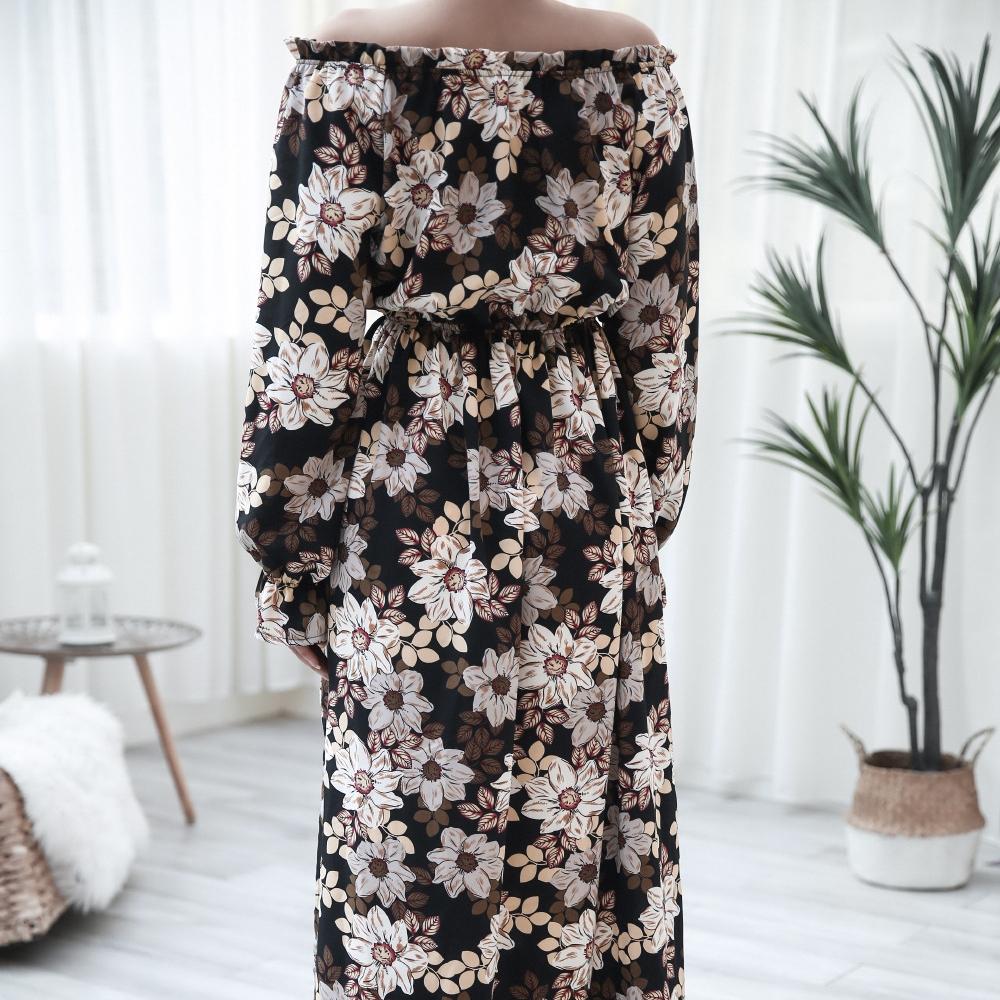 GMXIA Женская мода лето весна цветочный принт с длинным рукавом на одно плечо свободные повседневные платья с роговыми рукавами и деревянным краем уха