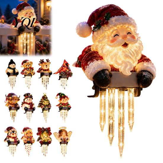Outdoor Holiday Porch Decorations Winter Glow Snowman Icicle Light Decor, Christmas Decorations, Hanging Railing Lights LED for Porch, Yard, Entryway