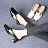 The New Style of Shoes, Square-toed Half-slipper, Women's Middle Heel, Soft Leather, Casual and Lazy Bun