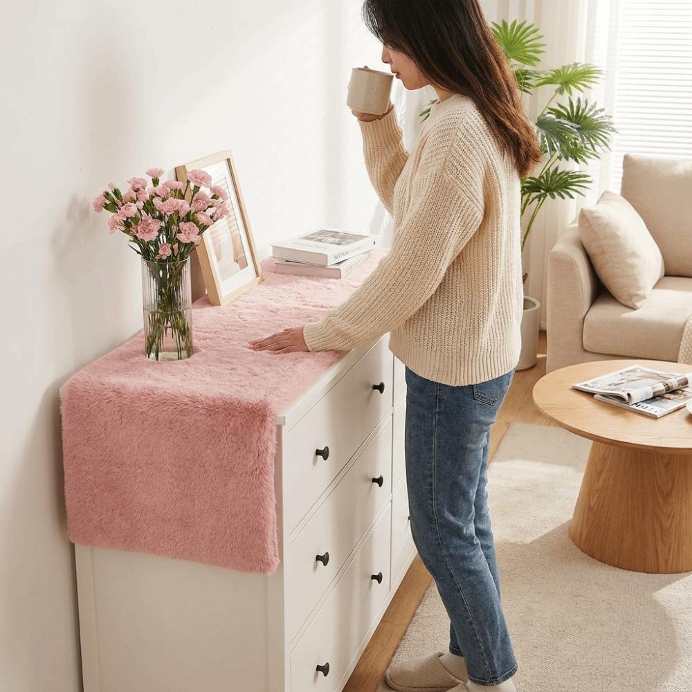 Fluffy Faux Fur Table Runner Soft Plush Tablecloth Runner TV Cabinet Pad Nightstand