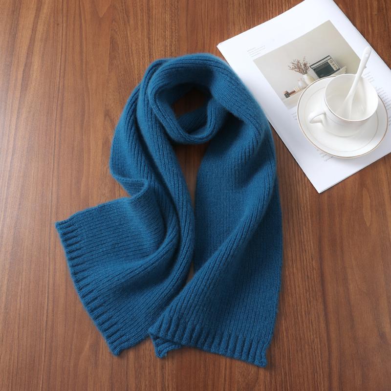 100% Wool Women Knitted Scarf Winter Long Narrow Soft Warm Cashmere Like Neckchief Solid Fashion Shawls Scarves 20x160c