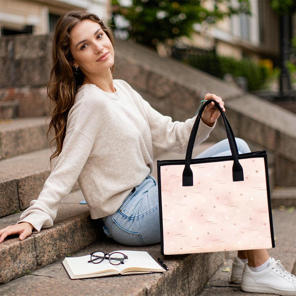 Fashionable Pink Polka Dot Tote Bag Casual Versatile Daily Handbag for Women