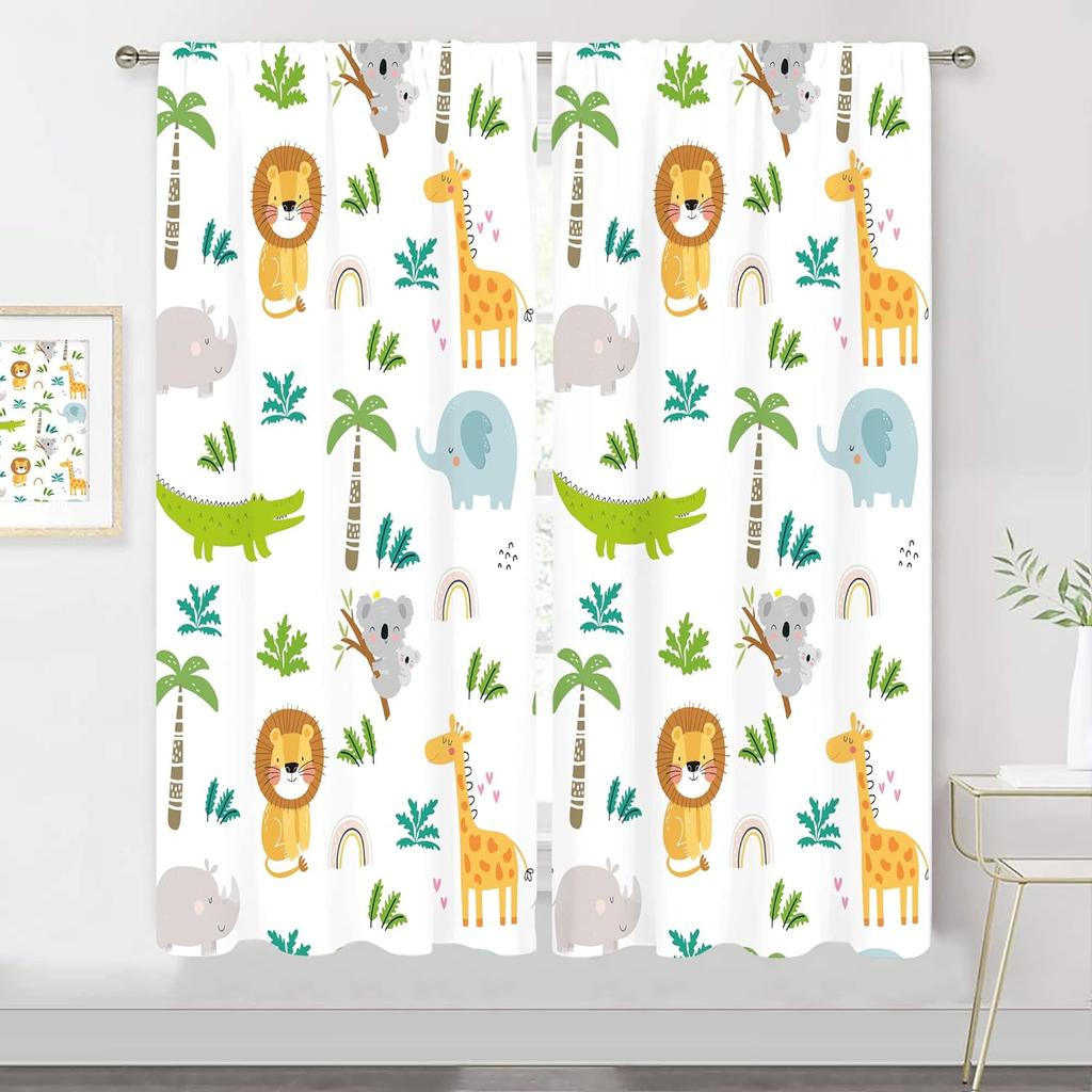 Штора 'Животный лес' Детская мультяшная штора с темой зоопарка Дикое животное Слон Жираф Лев Набивной узор ШтораДекор