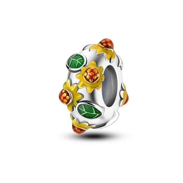 925 Sterling Silver Classic Flowers Love Beads Fit Bracelet Beads Pendant Colorful Women Jewelry DIY Gift 2024