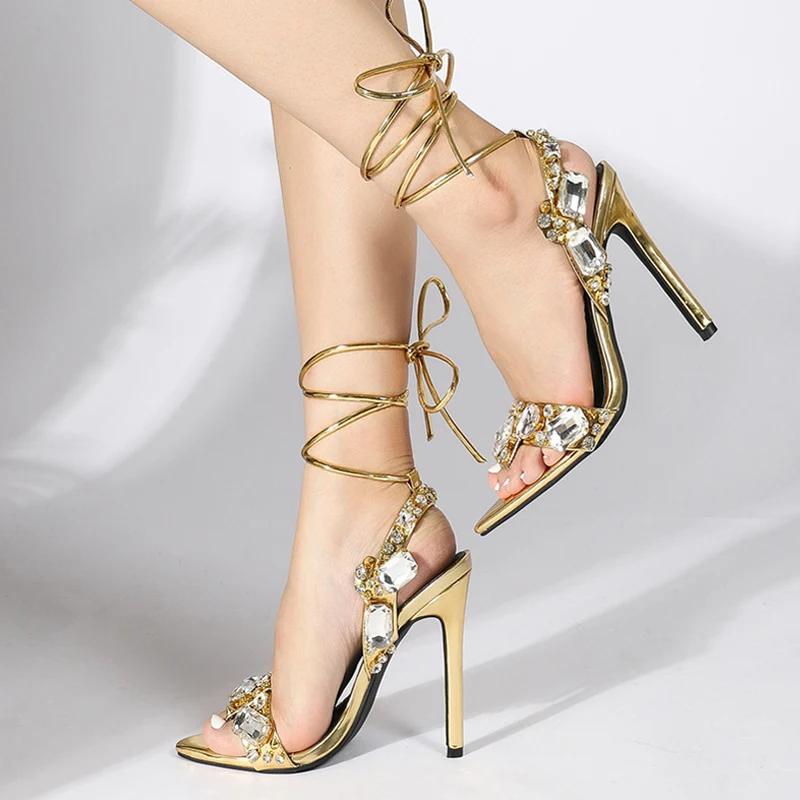 Fashion Luxury Best - Selling Strappy High Heel Sandals, Rhinestone - Embellished, Glam Evening Party Vibe, Ideal for Formal Occasions