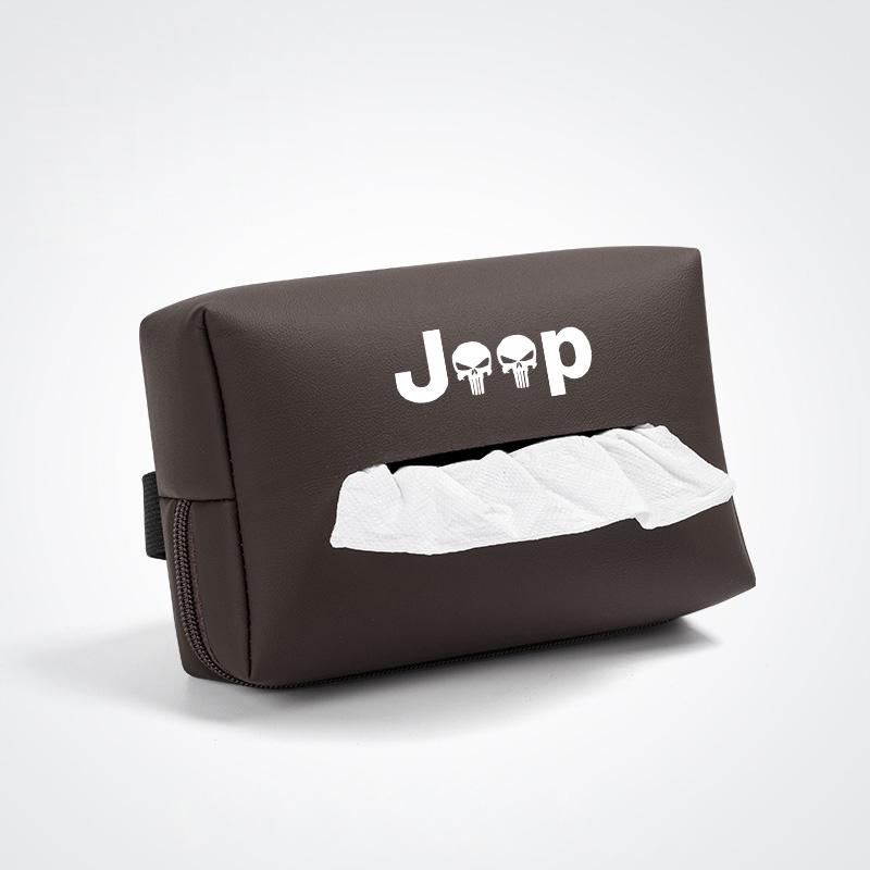 AIY5 Car Tissue Box Leather Paper Towel Storage Bag Accessories For Jeep Grand Cherokee Wrangler JK Gladiator Compass Renegade Recon