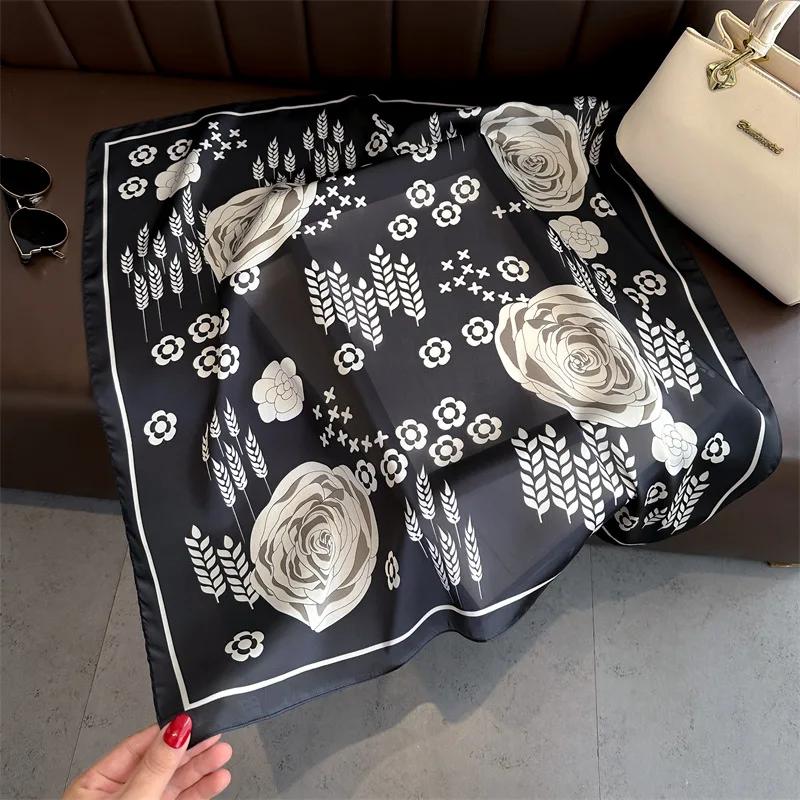 Fashion Handkerchief Women Neck Scarves Silk Satin Headband Small Hijab Scarfs Cartoon Print Kerchief Cute Hair Scarf For Ladies