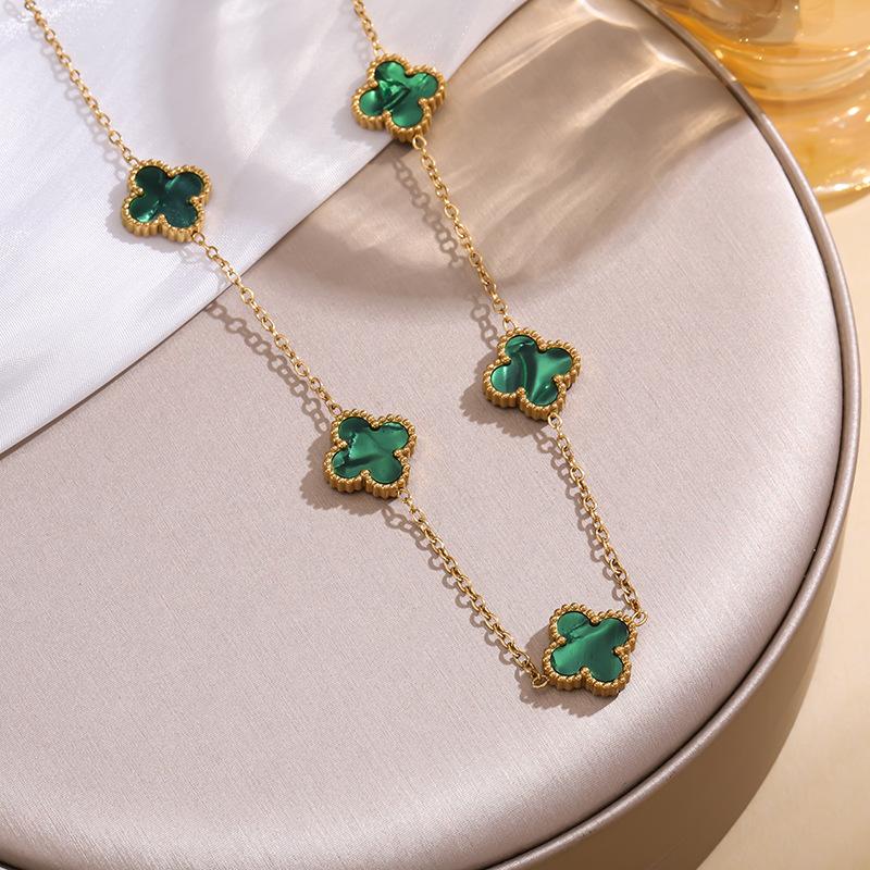 13 мм титановая сталь четырехлистный клевер пять цветков двухстороннее ожерелье Beimu 18-каратное настоящее позолоченное не выцветающее легкое роскошное ключичное ожерелье