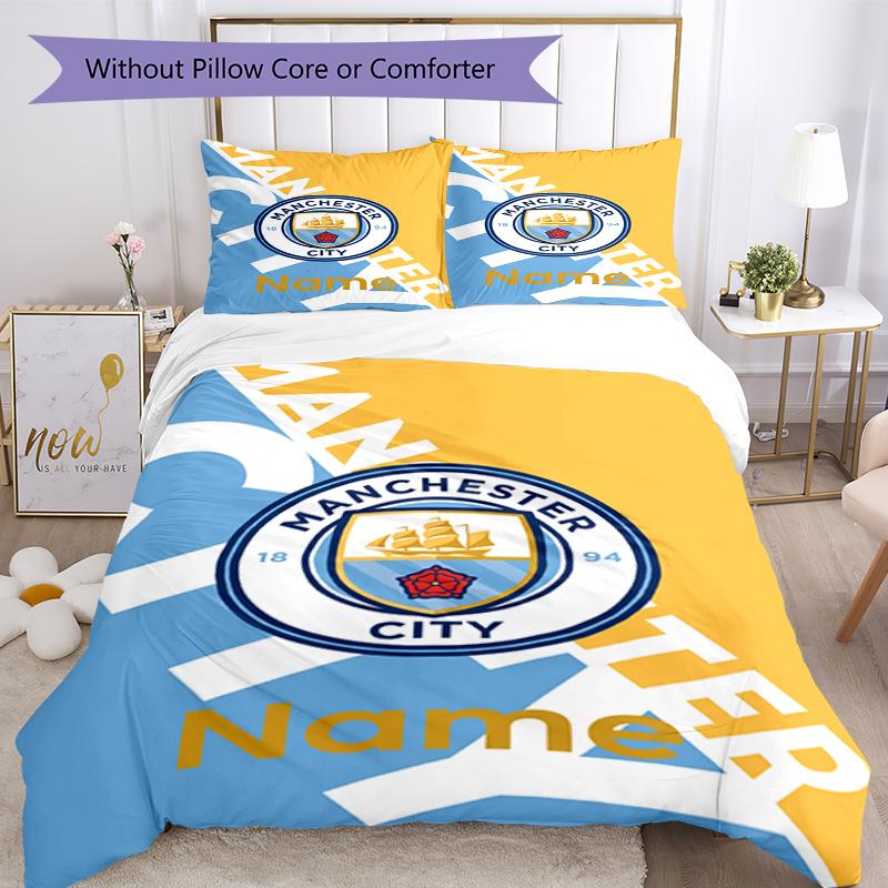 3Pcs Custom Name Manchester City Bedding Set Duvet Cover Closure Includes 1Duvet Cover 2Pillowcases Soft And Comfortable For All Seasons
