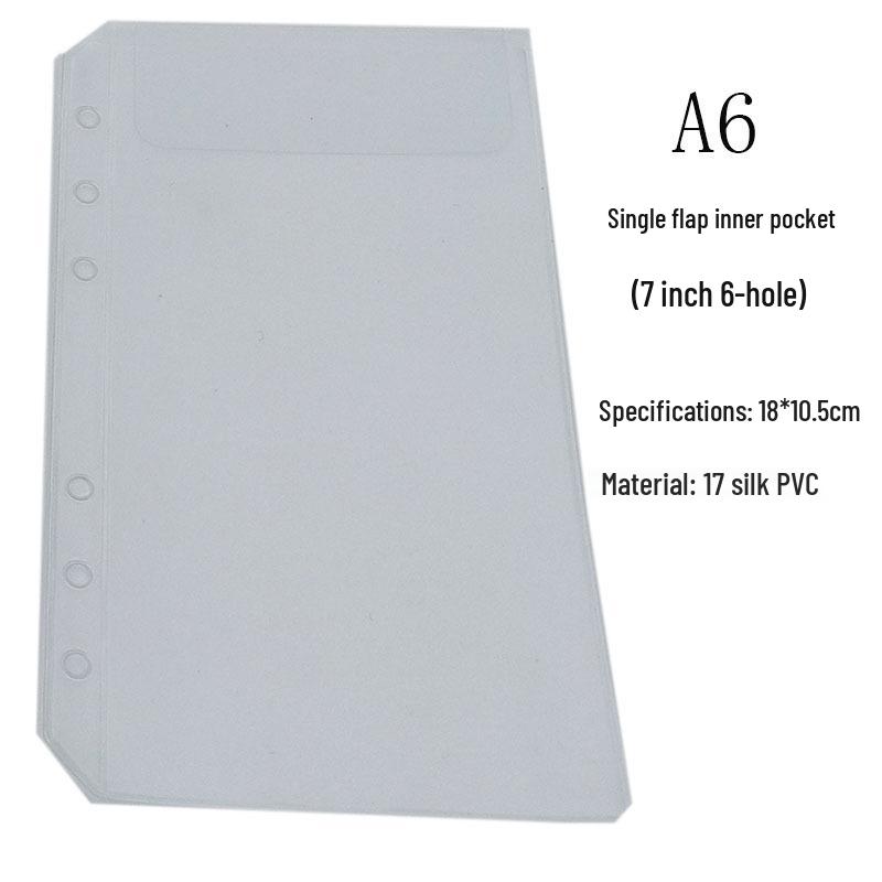 Бюджетный планер формата A5A6 со сменными внутренними листами, карманом на молнии, разделителями, 7-дюймовыми 6-отверстными вкладышами и английскими наклейками.
