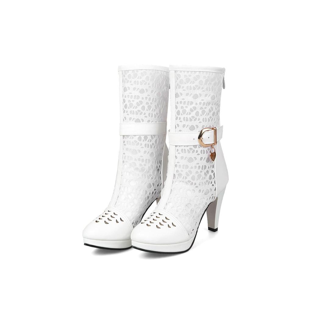 Q/женские короткие сапоги на высоком каблуке, сексуальная водонепроницаемая платформа, большие классные ботинки на тонком каблуке с полыми отверстиями