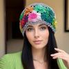 Цветная вязаная крючком женская шапка-бини в стиле бохо, вязаная шапка с художественным вырезом и цветочным узором, эластичная шапка с черепом в винтажном стиле