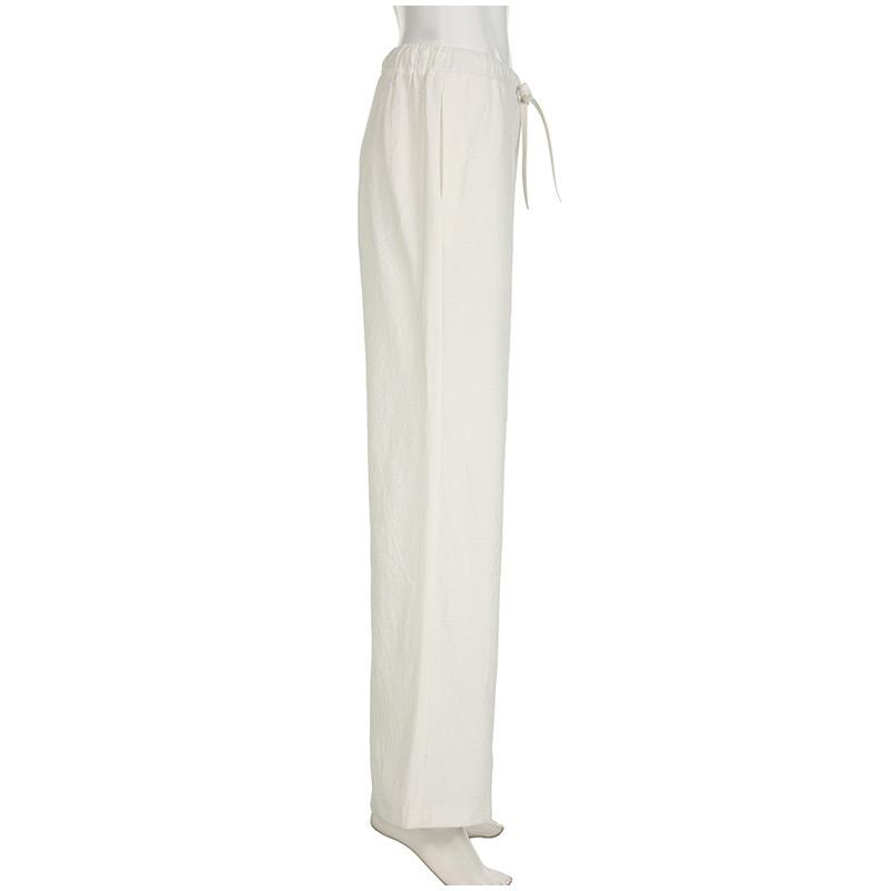 Повседневные базовые белые брюки женские мешковатые прямые брюки с заниженной талией однотонные тонкие льняные широкие брюки женские весенне-летние брюки