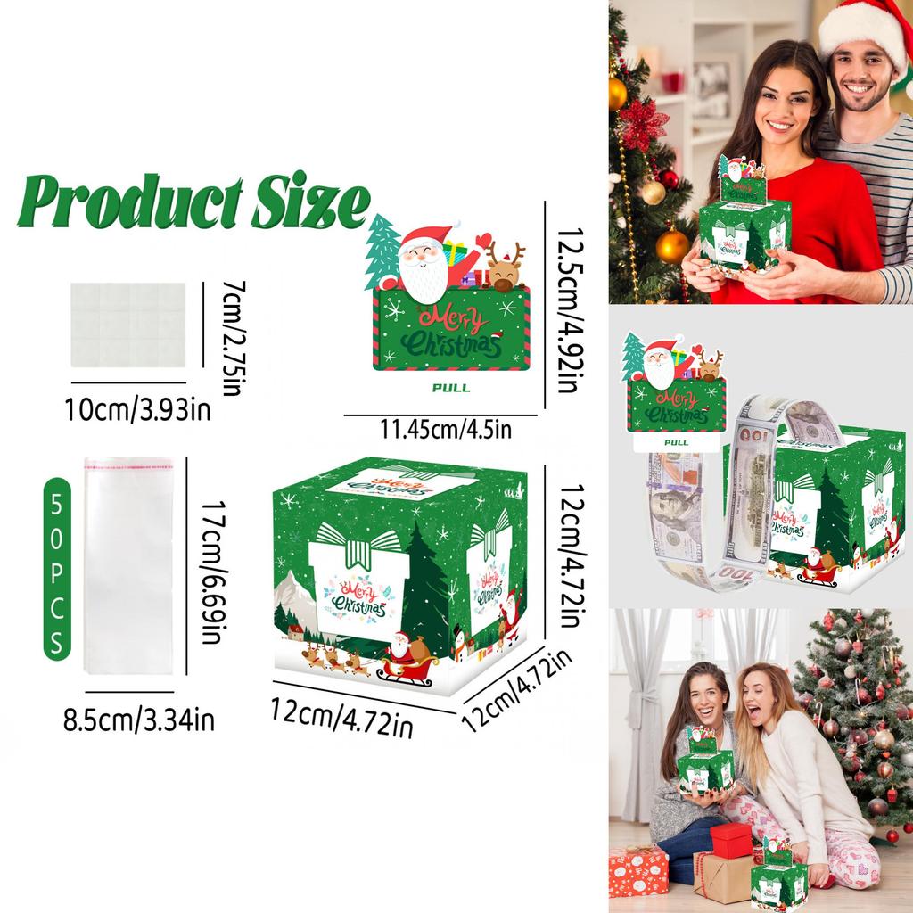 Green Christmas Party Gift Box With Santa Claus Print For Family And Friends