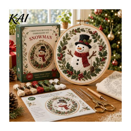 Home Decor Handmade Embroidery Christmas Kit for Beginners, Pre-Printed Pattern Full Set Tree Hanging Ornaments of Tools, DIY Needlework Festive Wall