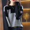 Women Patchwork Knit Warm Sweater Cashmere Long Sleeve Thermal Pullovers O-Neck Casual Loose Sweater Women Autumn Winter