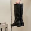 Дизайнерские вязаные сапоги женские летние новые универсальные модные сапоги с широким голенищем и толстым каблуком