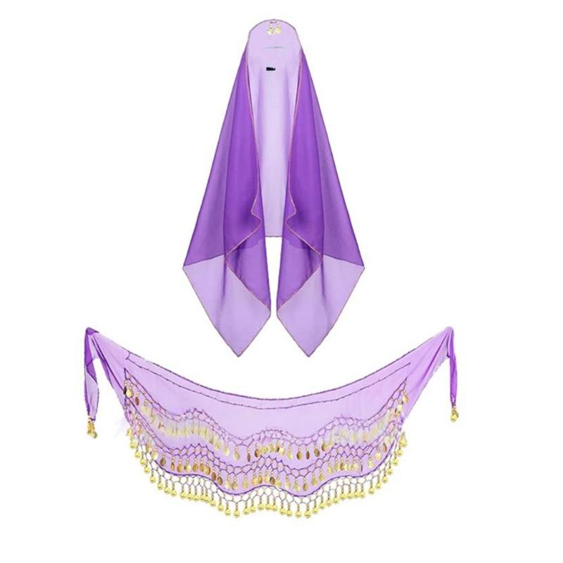 Комплект одежды для танца живота, Хип-шарф для танца живота, Шарф для головы с монетами, Цыганские аксессуары для костюма, Женский костюм для танца живота