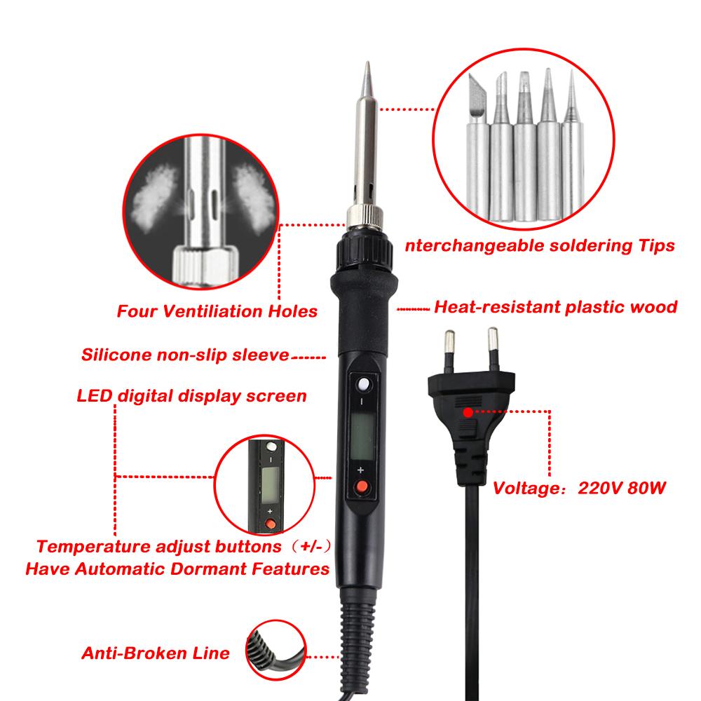 Паяльник 80 Вт с ЖК-дисплеем, регулируемая температура, 220 В 110 В, набор инструментов для распайки и пайки