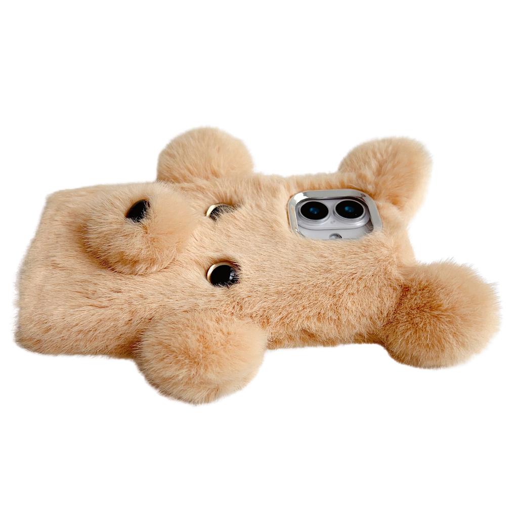 Чехол для iPhone 16 3D Медведь Искусственный Мех Пушистый Внутренний ТПУ Чехол для Телефона