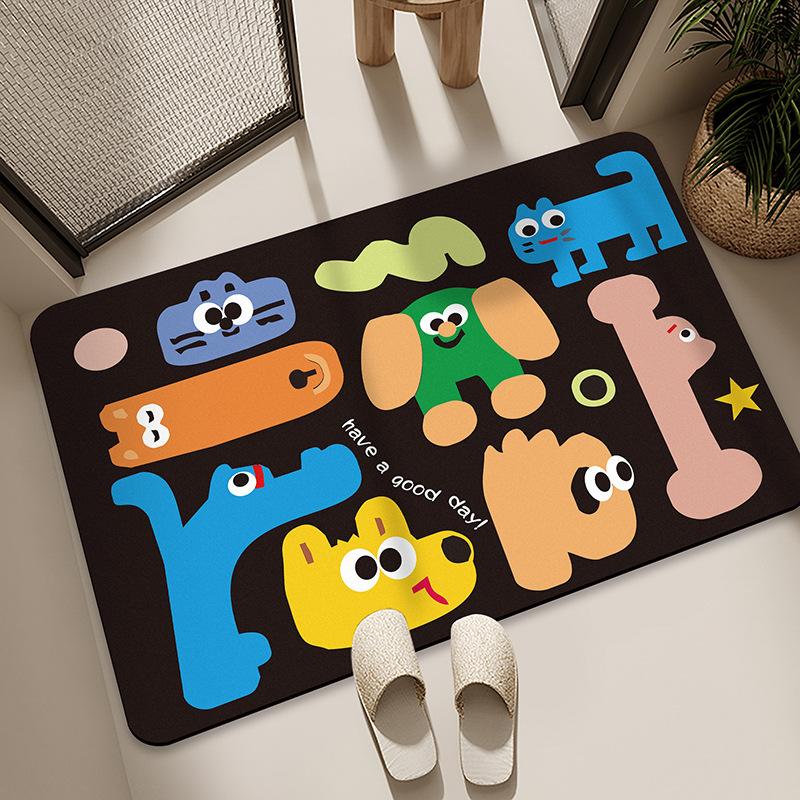 Diatom Mud Floor Mat Bathroom Water Absorption Quick-drying Foot Pad Cartoon Black Cat Dirty-resistant Anti-slip Pad Household Bathroom Entrance Mat