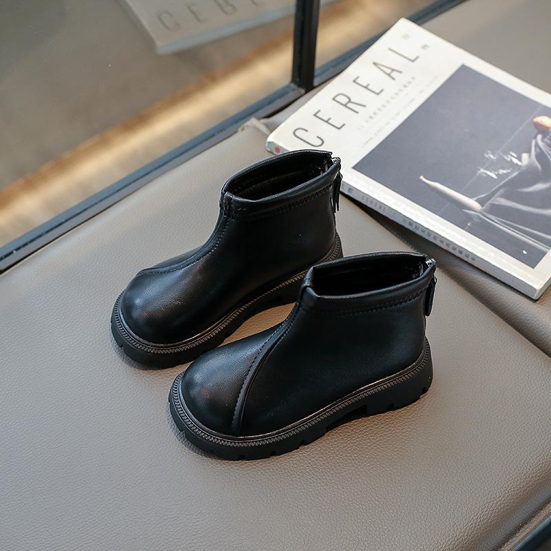 Autumn Winter Kids Boots Girls Waterproof Non-slip Solid Zipper Soft Sole Leather Boots Children's Casual Shoes