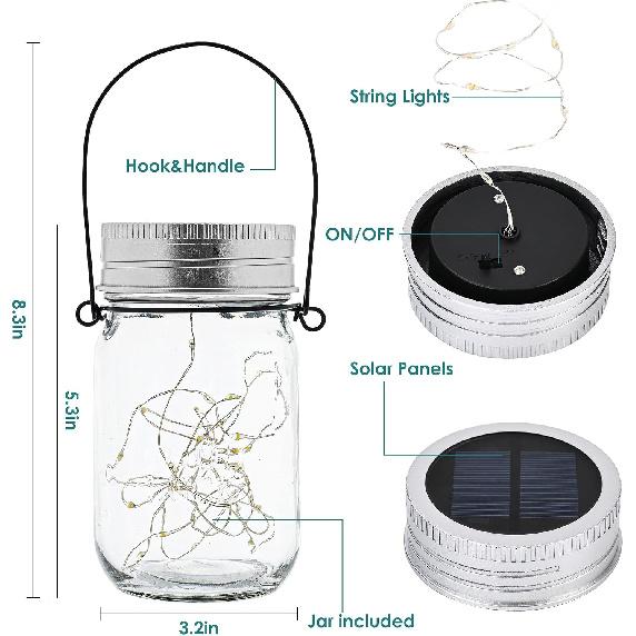 GIGALUMI Hanging Mason Jar Solar Lights, 6 Pack 30 Led Hanging Lantern