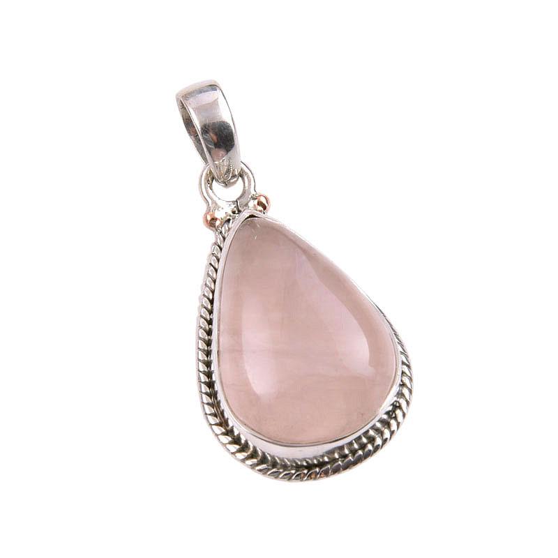 Natural Rose Quartz Gemstone 925 Solid Sterling Silver Gift Pendant 1.50" z7W38