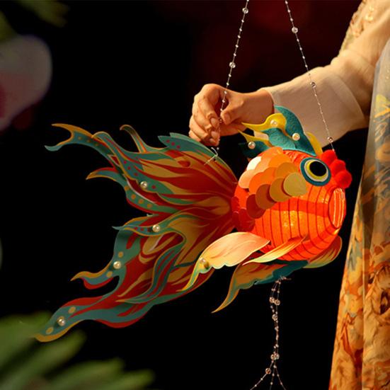 1 комплект бумажный фонарь с золотой рыбкой с полюсом на батарейках DIY ручной работы китайский Новый год Фестиваль середины осени рыбный ночник материал сумка подарок детям