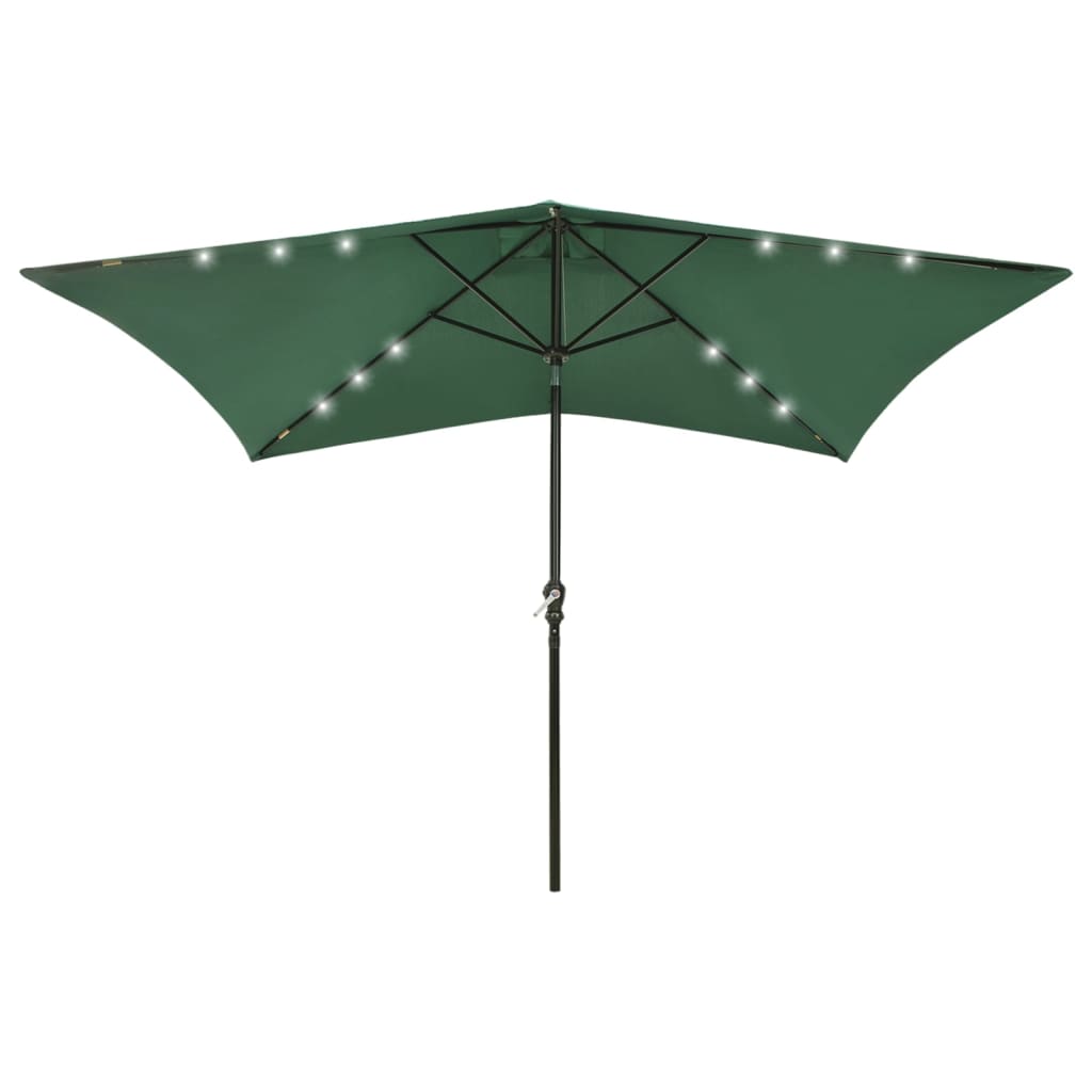 Solar Powered LED Garden Umbrella with Steel Pole Green 2x3 m