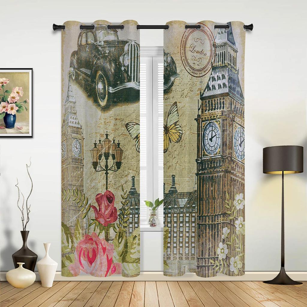 London Telephone Booth Curtains for Bedroom Living Room Drapes Kitchen Children's Room Window Curtain Modern Home Decor