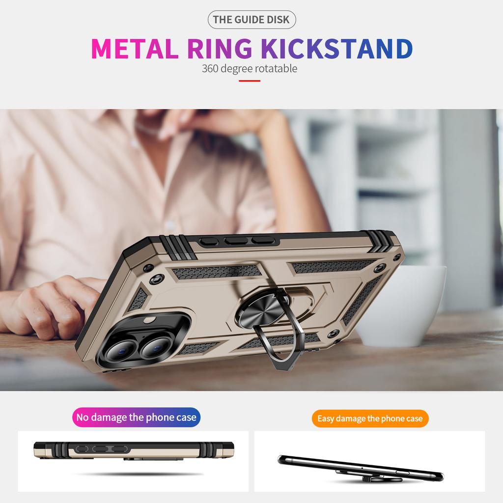 For iPhone 16 Case PC+TPU Phone Cover with Rotary Ring Kickstand