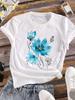 (Asian Size) Women Tees Top Lovely Flower Cute Clothing Casual Short Sleeve T Shirt Tee Fashion Print Ladies Female Graphic T-shirts