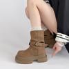 Модные универсальные туфли-ботильоны с круглой головкой, толстой подошвой и увеличением высоты, женские осенне-зимние новые модные универсальные туфли на толстой подошве