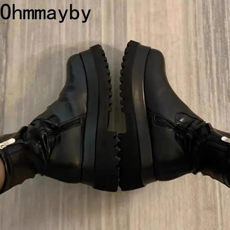 Fashion 2024 New Winter Punk Style Women Ankle Boots Fashion Thick Sole Zippers Gothic Short Boot Ladies Elegant Platform Flats Shoes