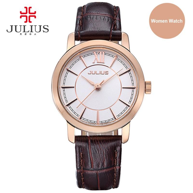 Julius Watch Woman Elegant Round Case Leather Strap Simple Silver Rose Gold Blue Geneva Business ladies Whatch Clock JA-808